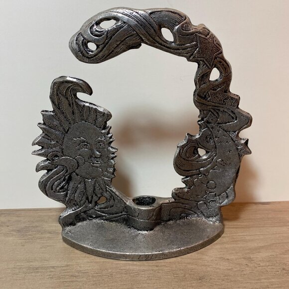 Celestial Candle Holder Sun Moon & Stars Carson Pewter Vintage 1990s Home Decor - Picture 3 of 6
